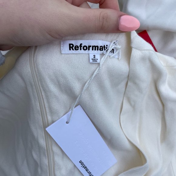 Reformation Gatsby Maxi Dress Ivory Deep V-Neck Twist Front Detail High Slit - Picture 3 of 12